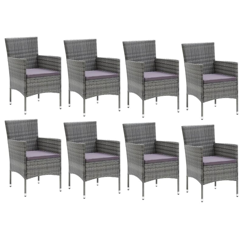 vidaXL PE Rattan Large Rectangular Dining Set in Gray