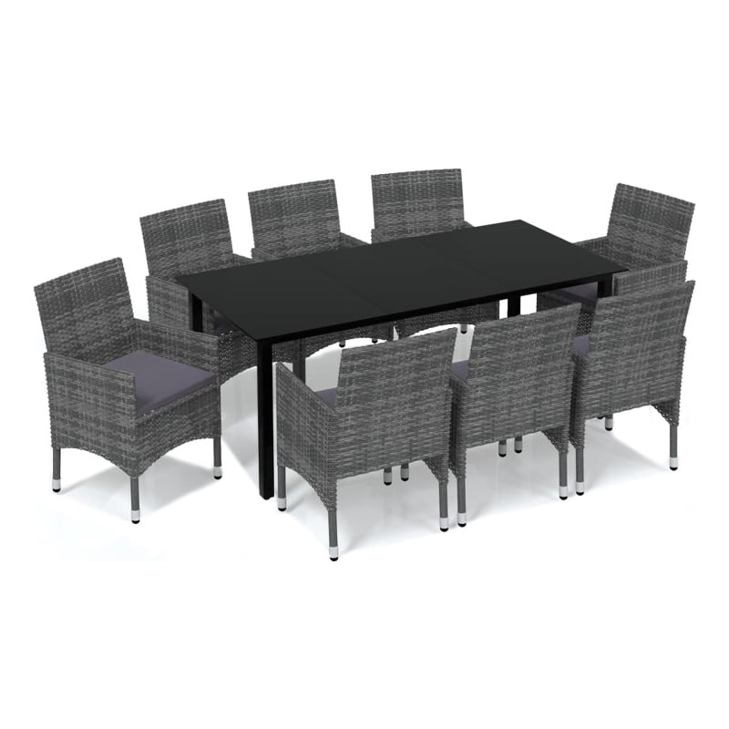 vidaXL PE Rattan Large Rectangular Dining Set in Gray