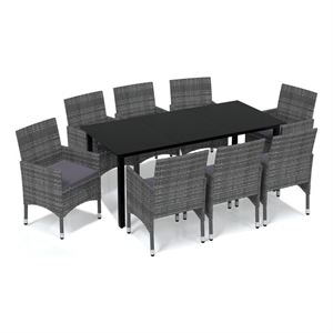 vidaXL PE Rattan Large Rectangular Dining Set in Gray