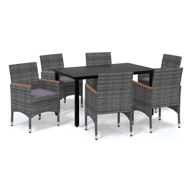 vidaXL Dining Set Table in Black/Chair in Gray/Cushion in Dark Gray Aluminum