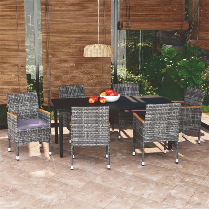 vidaXL PE Rattan 7 Piece Lightweight Dining Set in Gray