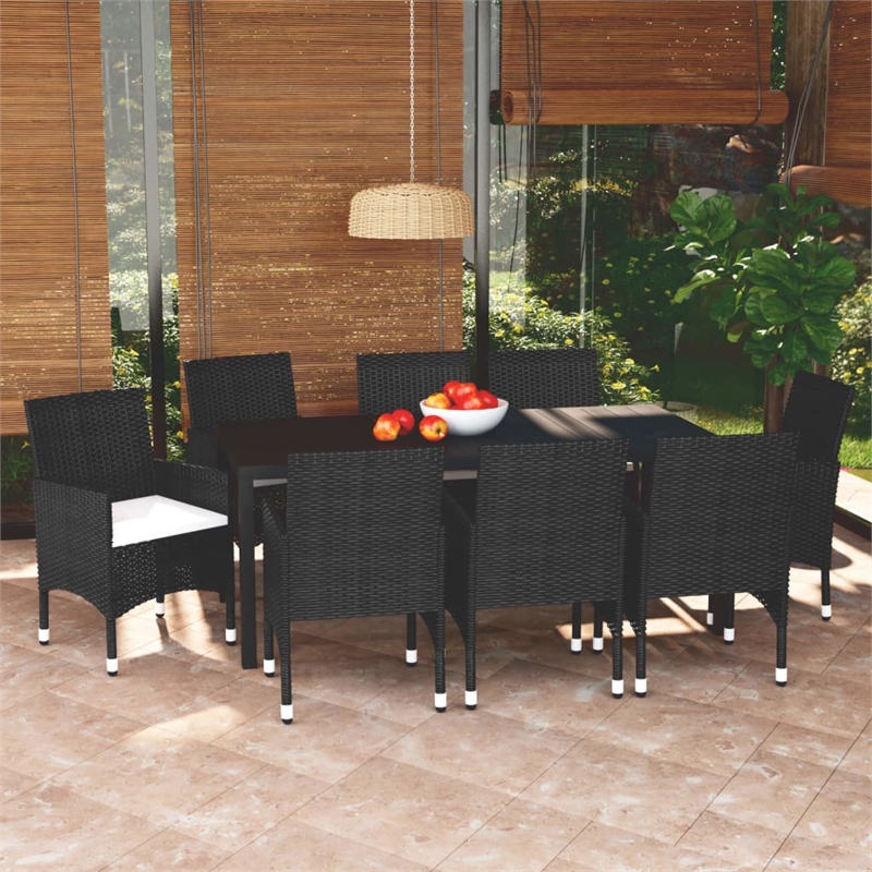 vidaXL Poly Rattan & Aluminum Dining Set in Black