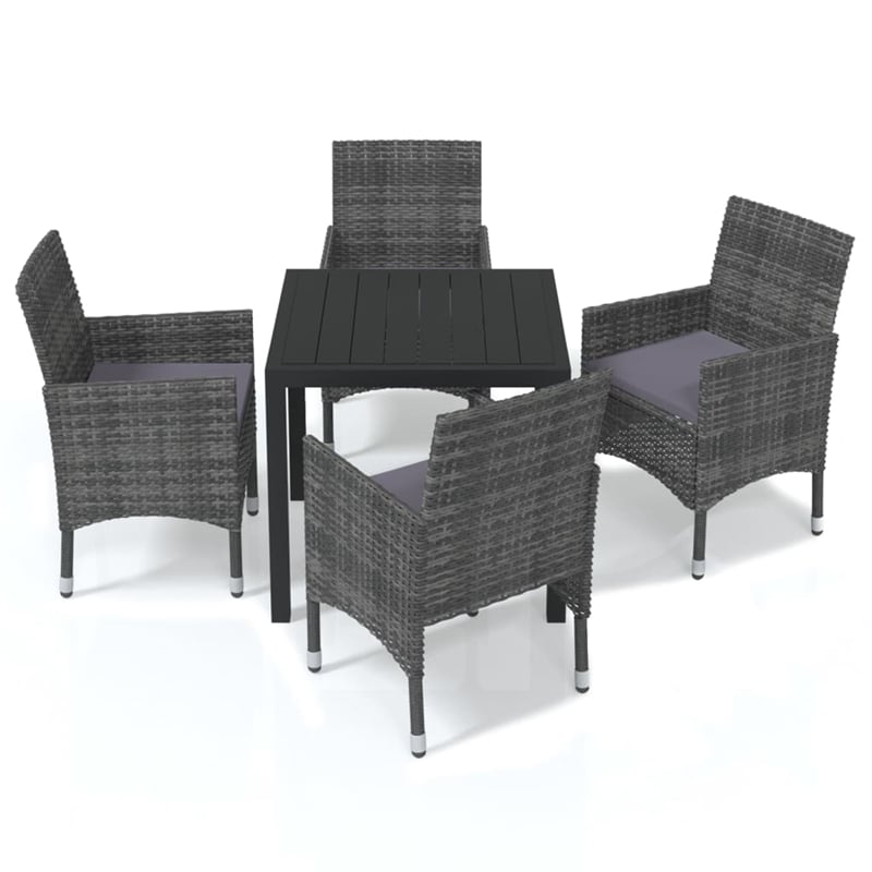 vidaXL Dining Set in Table Black/Chair Gray/Cushion Dark Gray