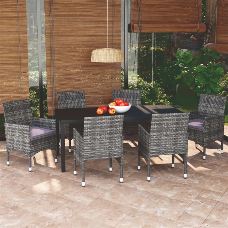vidaXL PE Rattan & Steel Dining Set in Gray/Black/Dark Gray