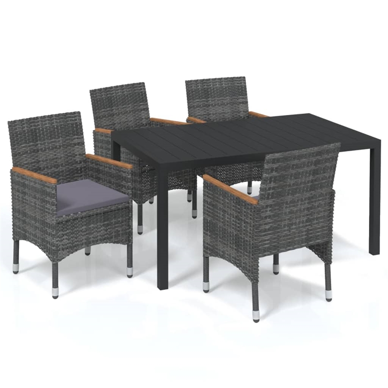 vidaXL PE Rattan Medium Durable 5 Piece Dining Set in Gray