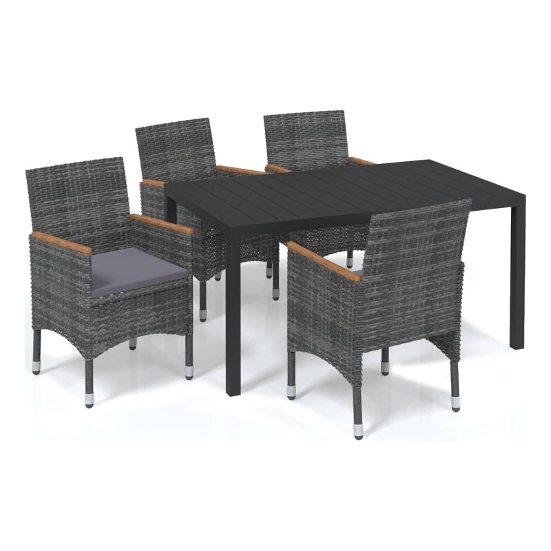 vidaXL PE Rattan Medium Durable 5 Piece Dining Set in Gray