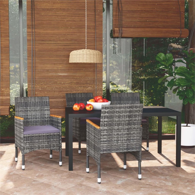 vidaXL PE Rattan Medium Durable 5 Piece Dining Set in Gray