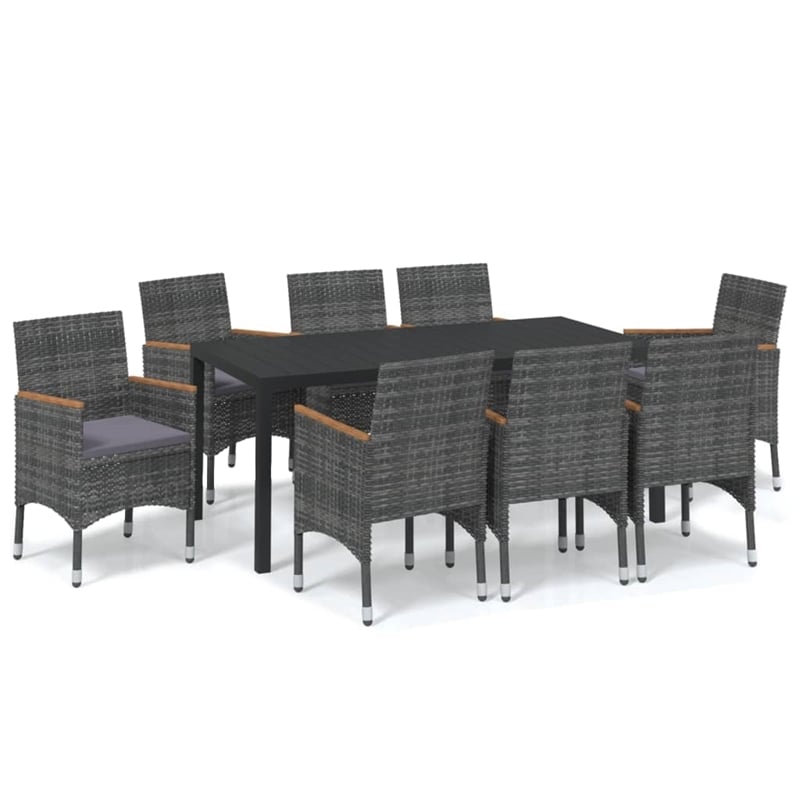 vidaXL 9 Piece Garden Patio Dining Set in Gray