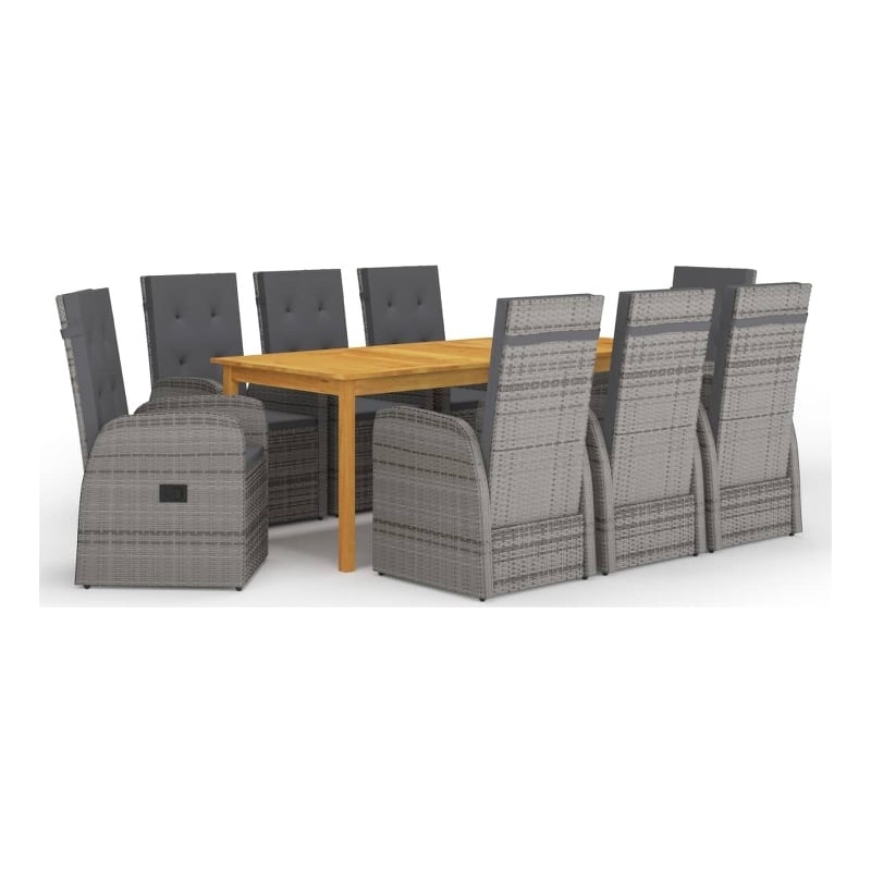 vidaXL Solid Acacia Wood 9 Piece Garden Dining Set in Gray