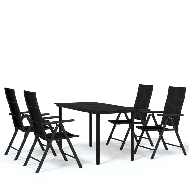 vidaXL PE Rattan/Powder-Coated Steel Garden Dining Set in Black