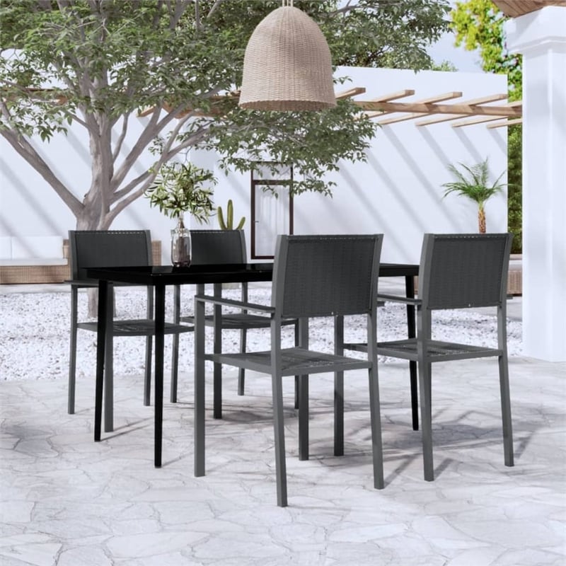 vidaXL Powder-Coated Steel Garden Dining Set in Black
