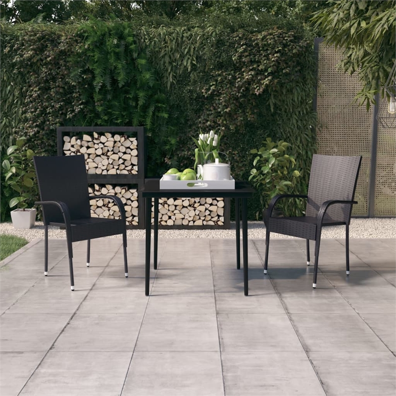vidaXL PE Rattan/Powder-Coated Steel Garden Dining Set in Black