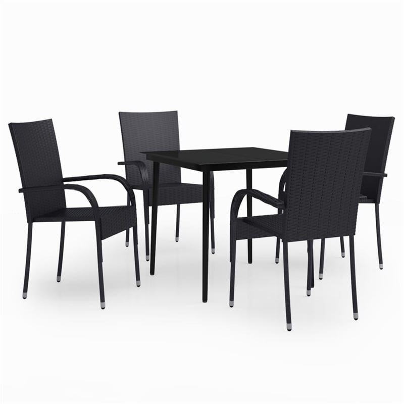 vidaXL PE Rattan/Powder-Coated Steel Garden Dining Set in Black