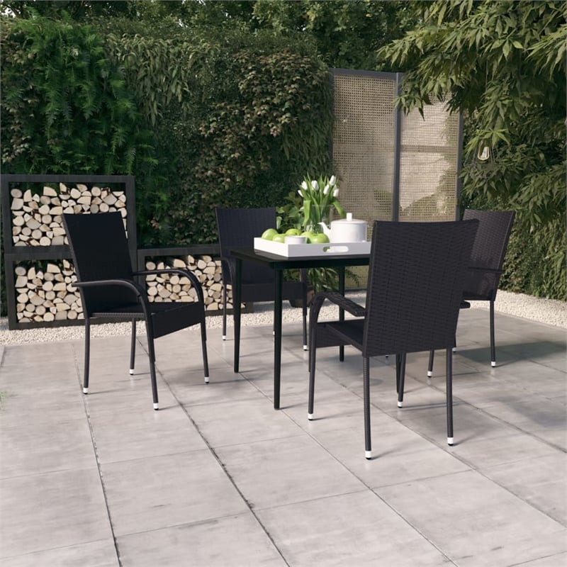 vidaXL PE Rattan/Powder-Coated Steel Garden Dining Set in Black
