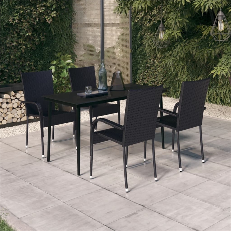 vidaXL PE Rattan/Powder-Coated Steel Garden Dining Set in Black