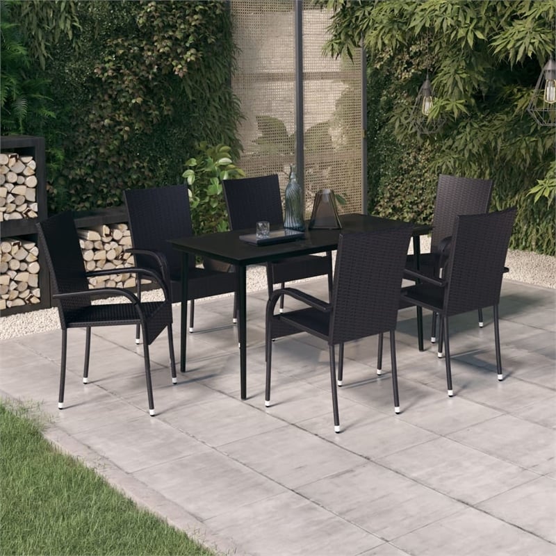vidaXL PE Rattan/Powder-Coated Steel Garden Dining Set in Black
