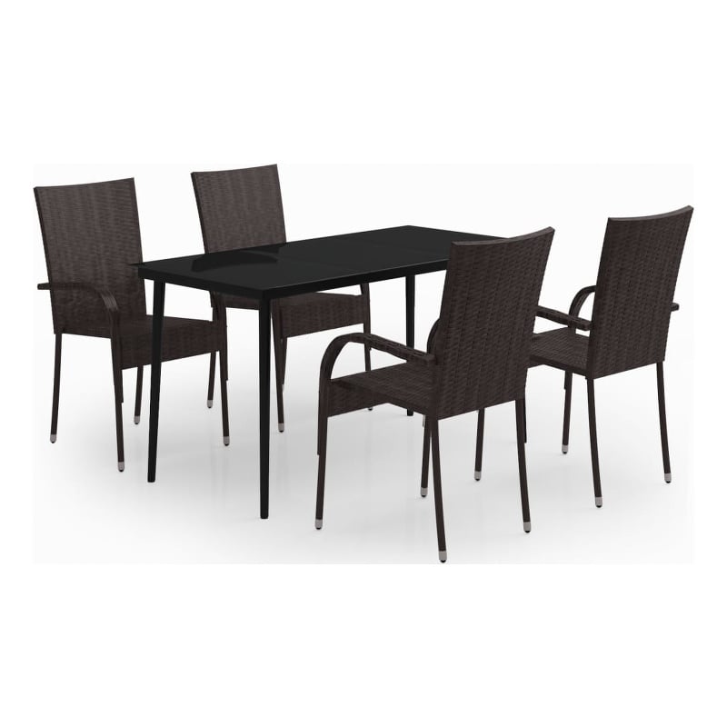 vidaXL PE Rattan 5 Piece Set Durable Garden Dining Set in Brown and Black