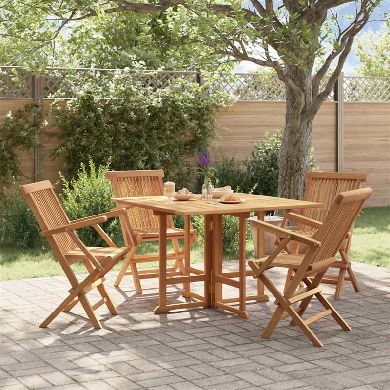 vidaXL Solid Teak Wood Medium Foldable Outdoor Dining Set in Brown