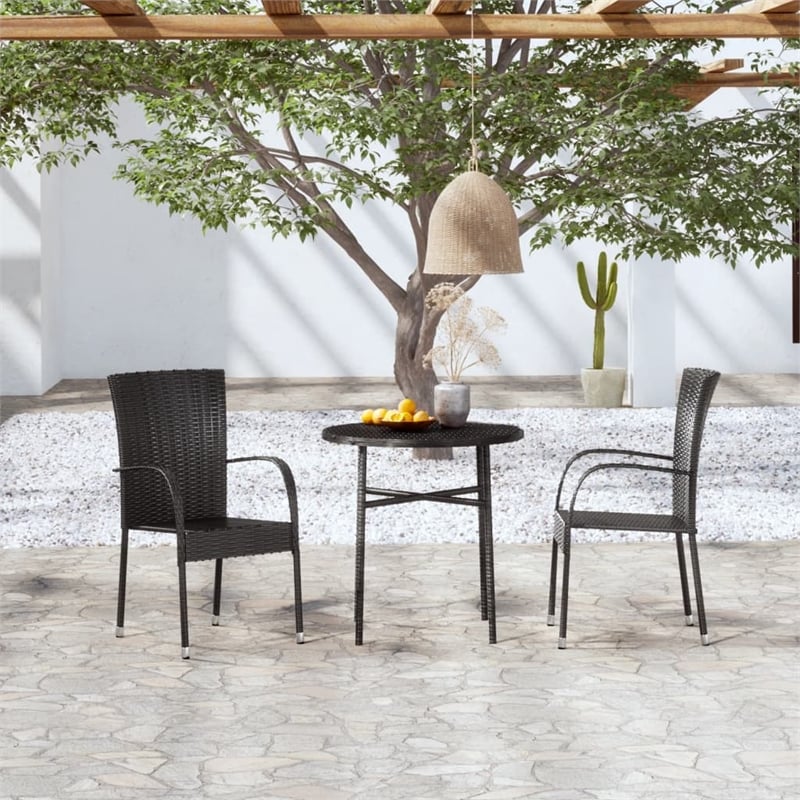 vidaXL Poly Rattan/Powder-Coated Steel Garden Dining Set in Black
