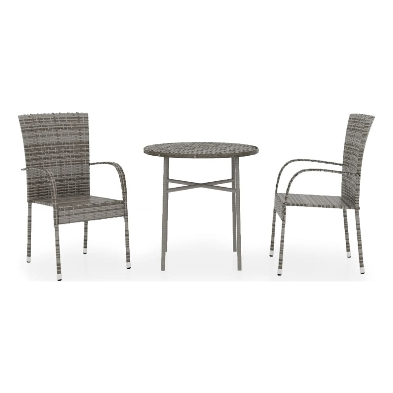 vidaXL Poly Rattan Compact Stackable Garden Dining Set in Gray
