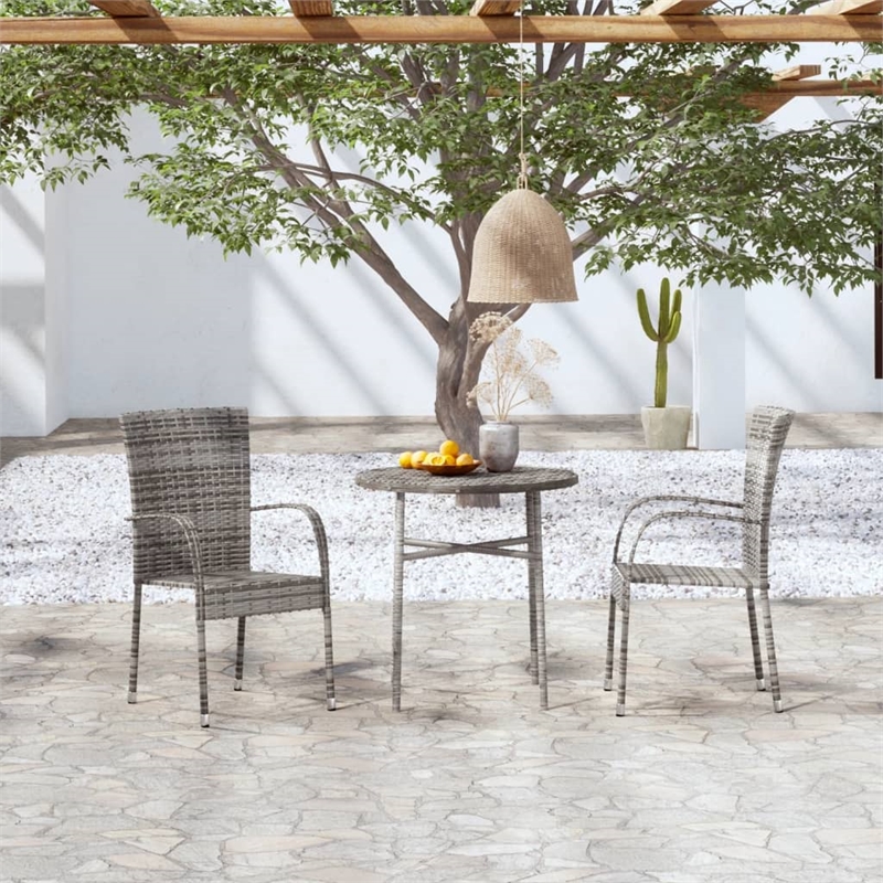 vidaXL Poly Rattan Compact Stackable Garden Dining Set in Gray