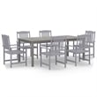 vidaXL Solid Acacia Wood Seven Piece Set Durable Garden Dining Set in Gray