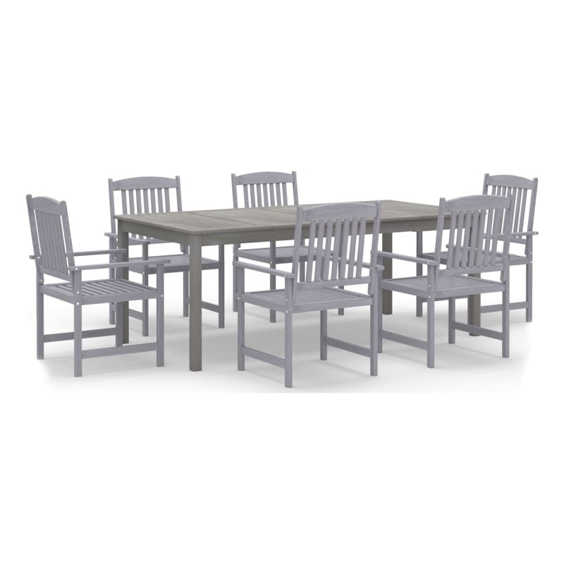 vidaXL Solid Acacia Wood Seven Piece Set Durable Garden Dining Set in Gray