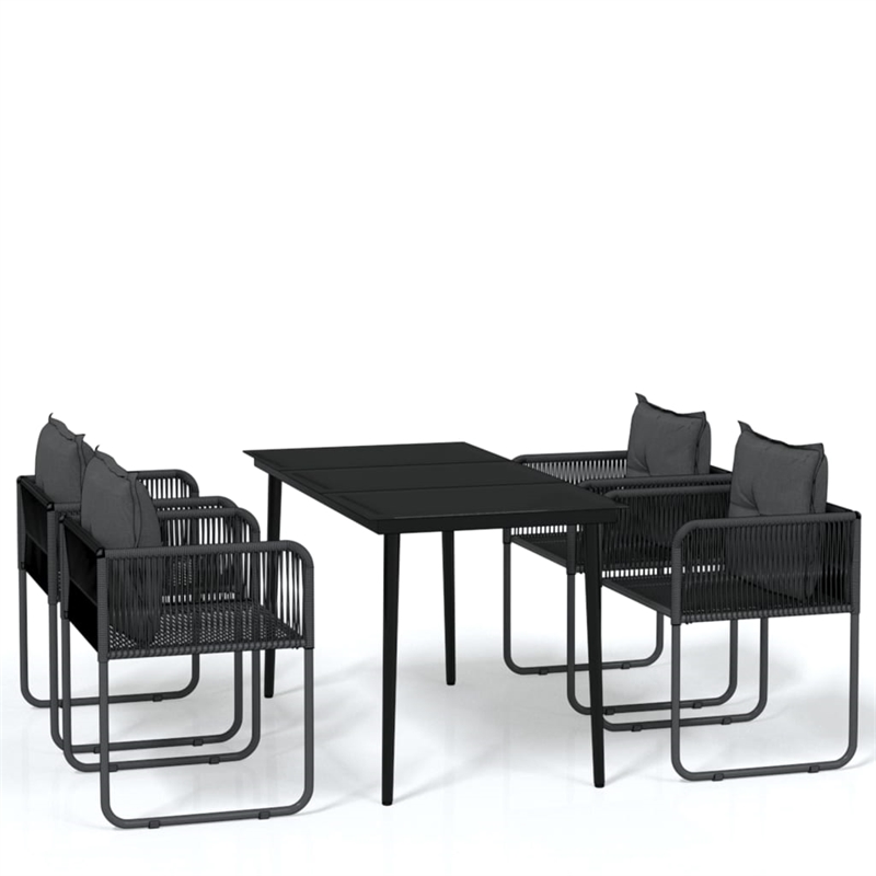 vidaXL Powder-Coated Steel/PE Rattan Garden Dining Set in Black