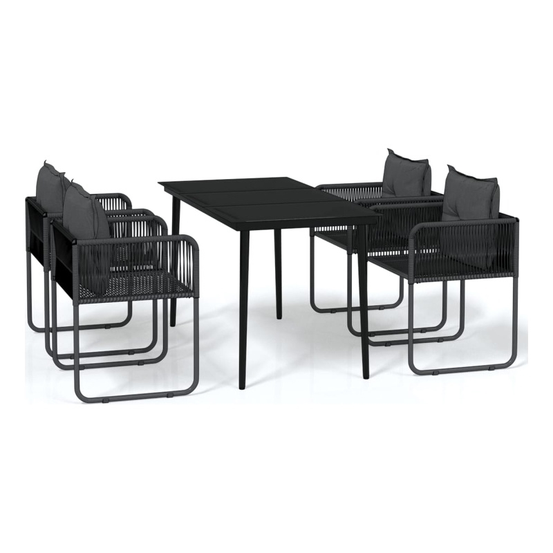 vidaXL Powder-Coated Steel/PE Rattan Garden Dining Set in Black
