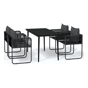 vidaXL Powder-Coated Steel/PE Rattan Garden Dining Set in Black