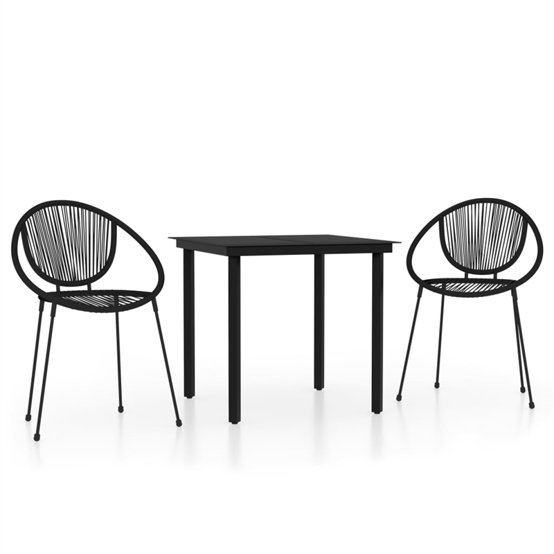 vidaXL Powder-Coated Steel & PVC Rattan Medium Dining Set in Black