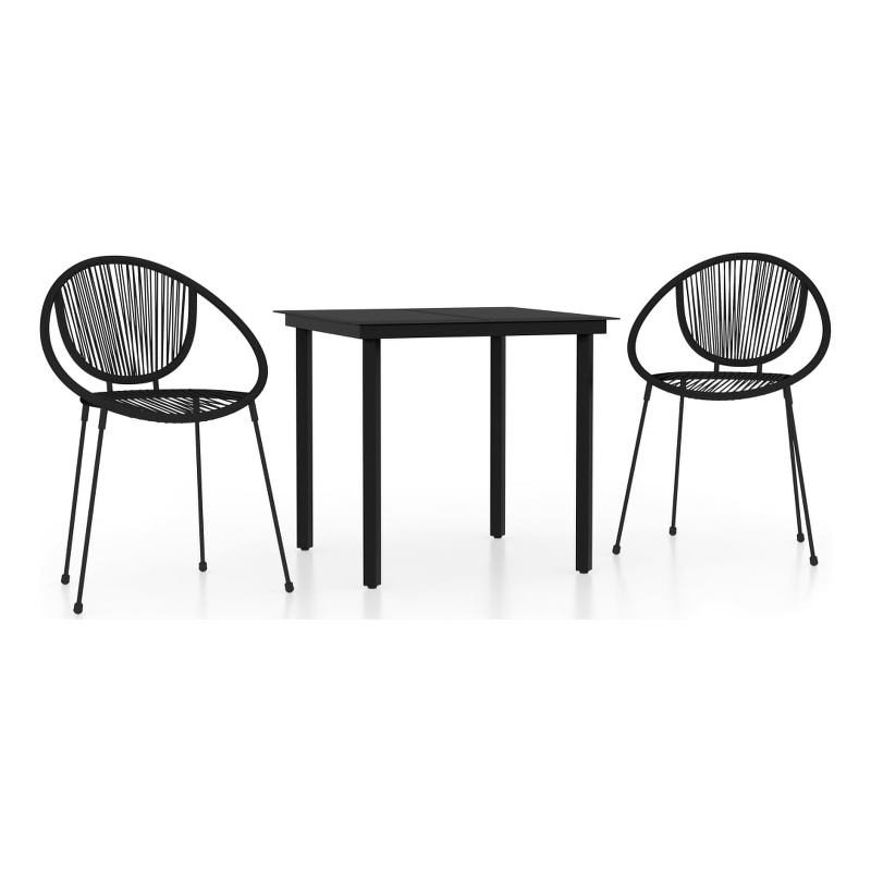 vidaXL Powder-Coated Steel & PVC Rattan Medium Dining Set in Black