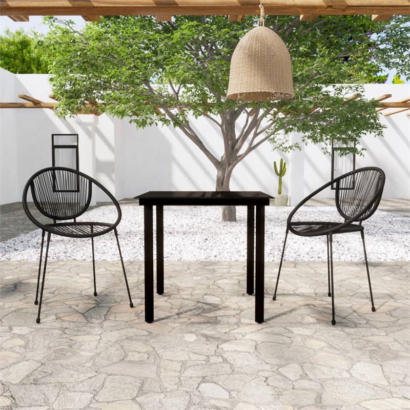 vidaXL Powder-Coated Steel & PVC Rattan Medium Dining Set in Black