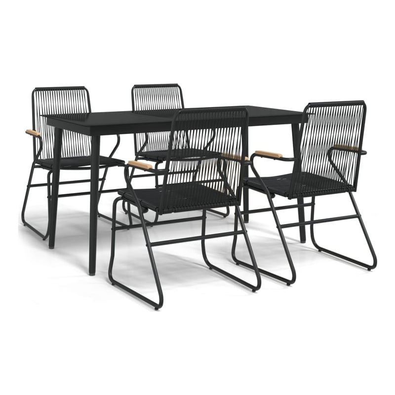 vidaXL PVC Rattan/Powder-Coated Steel Garden Dining Set in Black