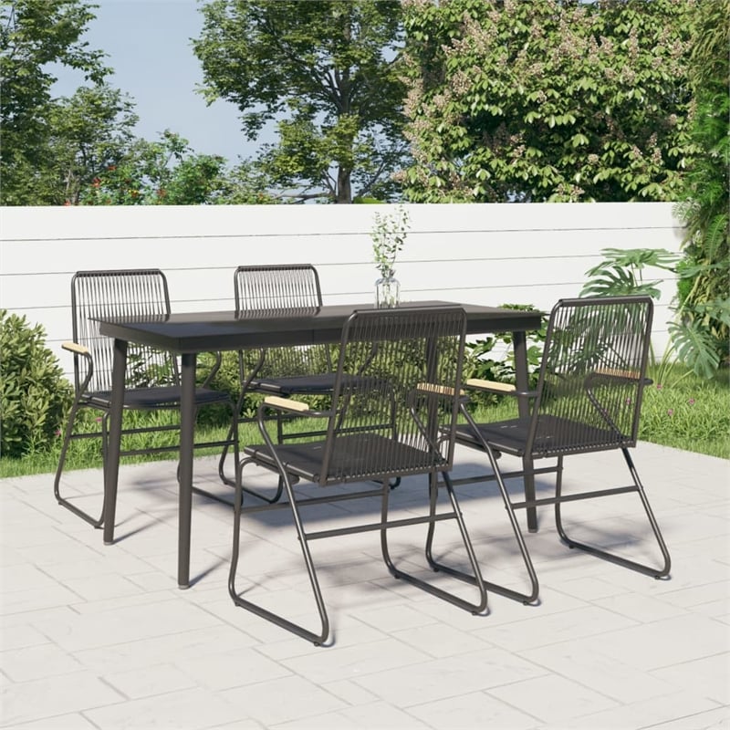 vidaXL PVC Rattan/Powder-Coated Steel Garden Dining Set in Black