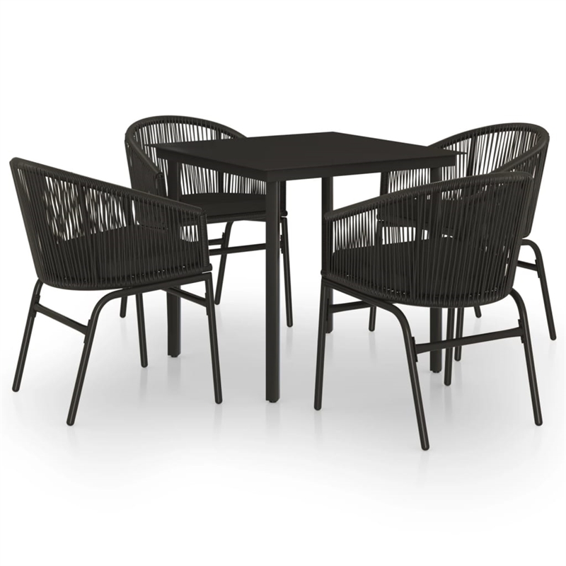 vidaXL Powder-Coated Steel/PVC Rattan Garden Dining Set in Black