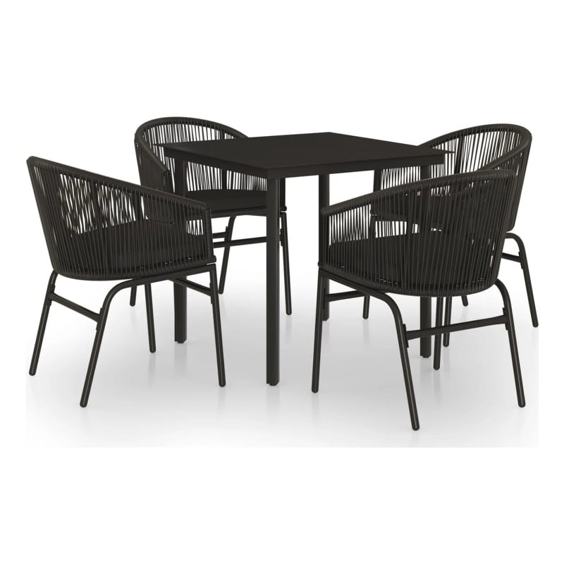 vidaXL Powder-Coated Steel/PVC Rattan Garden Dining Set in Black
