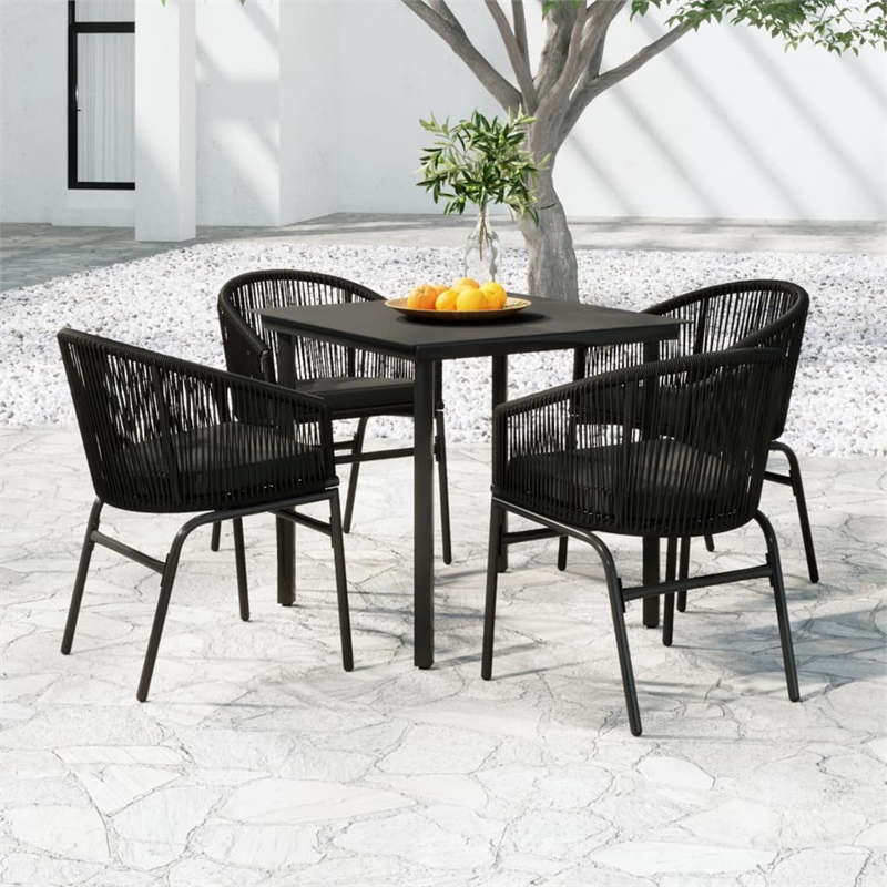 vidaXL Powder-Coated Steel/PVC Rattan Garden Dining Set in Black