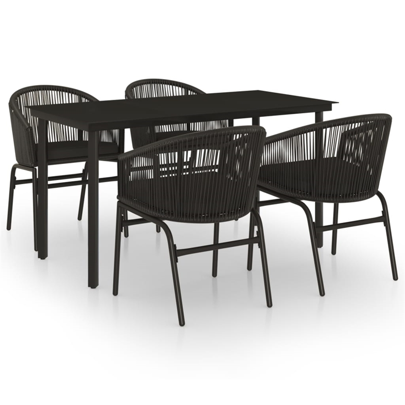 vidaXL Powder-Coated Steel/PVC Rattan Garden Dining Set in Black