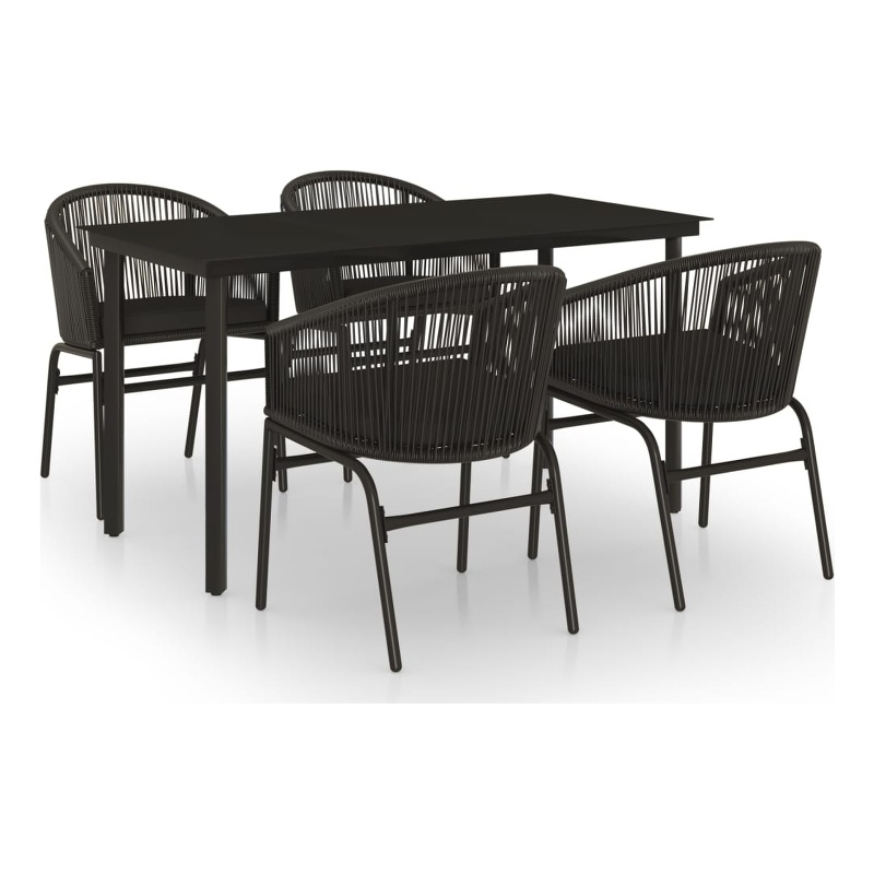vidaXL Powder-Coated Steel/PVC Rattan Garden Dining Set in Black