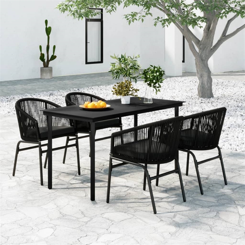 vidaXL Powder-Coated Steel/PVC Rattan Garden Dining Set in Black