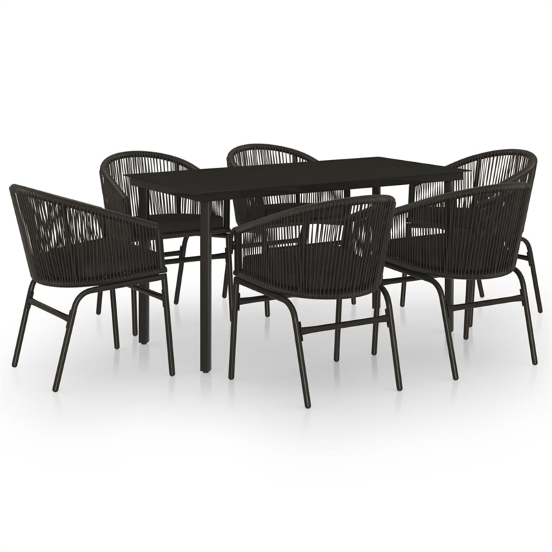 vidaXL Powder-Coated Steel/PVC Rattan Garden Dining Set in Black
