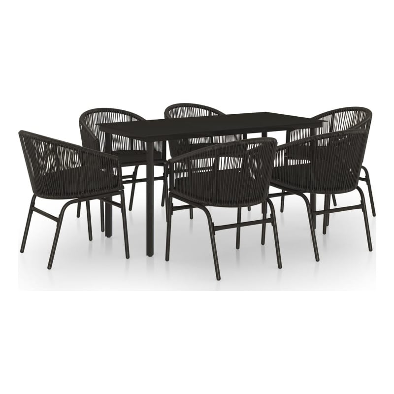 vidaXL Powder-Coated Steel/PVC Rattan Garden Dining Set in Black