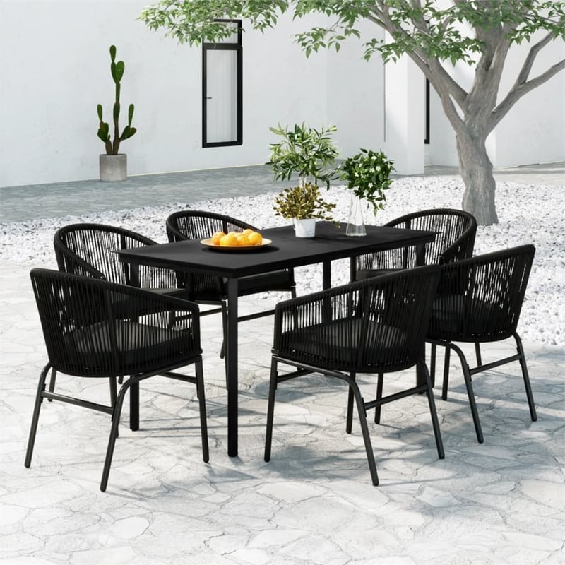 vidaXL Powder-Coated Steel/PVC Rattan Garden Dining Set in Black