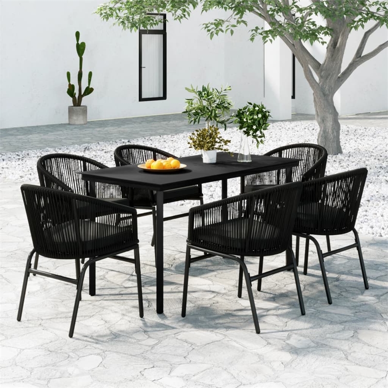 vidaXL Powder-Coated Steel/PVC Rattan Garden Dining Set in Black