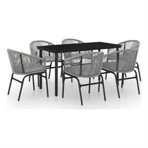 vidaXL Powder-Coated Steel 7 Piece Set Durable Garden Dining Set in Black