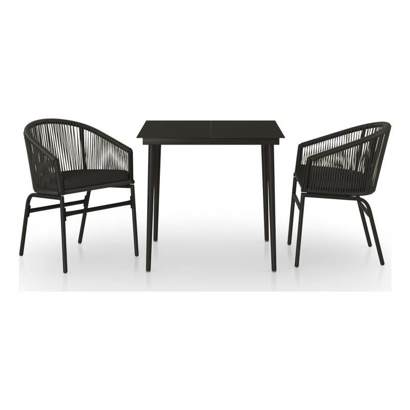 vidaXL Powder-Coated Steel & PVC Rattan Garden Dining Set in Black