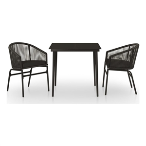 vidaXL Powder-Coated Steel & PVC Rattan Garden Dining Set in Black