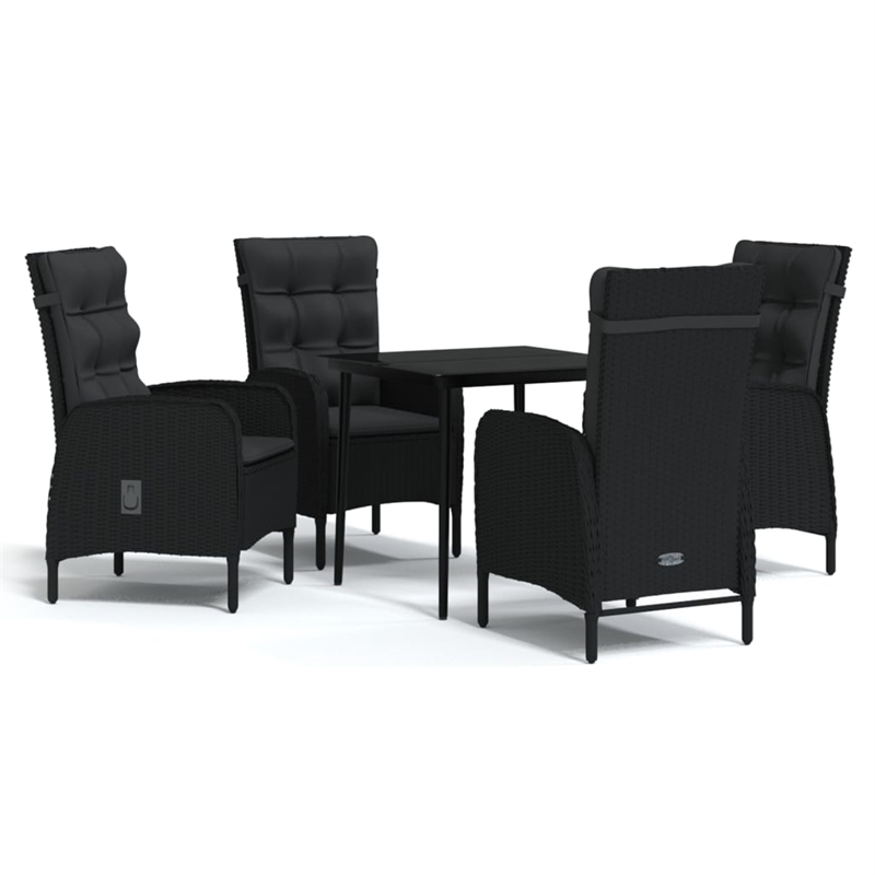 vidaXL PE Rattan/Powder-Coated Steel/Glass Garden Dining Set in Black