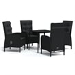 vidaXL PE Rattan/Powder-Coated Steel/Glass Garden Dining Set in Black